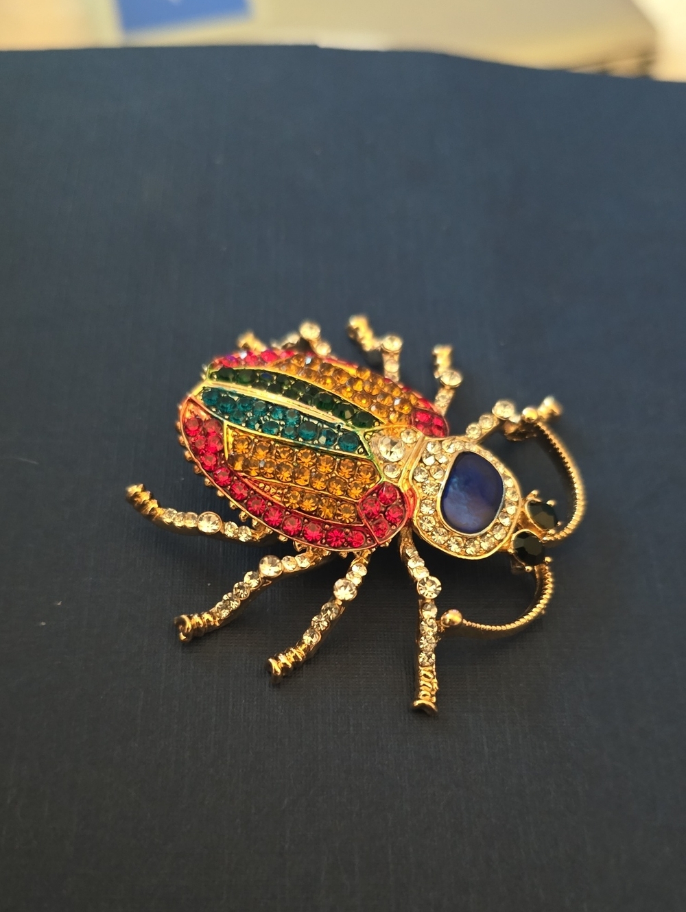 Gold Multicolor Crystal Beetle Brooch - Women's Jewelry